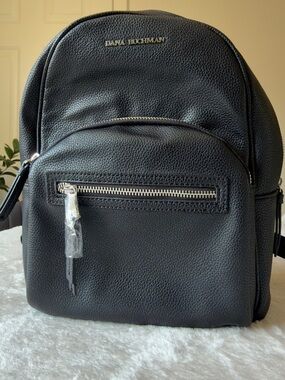 Dana Buchman Black Pebbled Leather Backpack with Silver Hardware | Retail px 80+